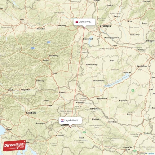 Zagreb - Vienna direct flight map