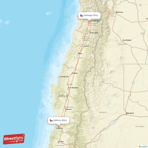 Valdivia - Santiago direct flight map