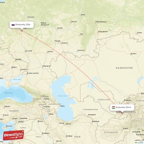 Zhukovsky - Dushanbe direct flight map