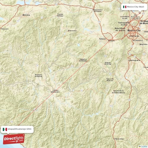 Ixtapa/Zihuatanejo - Mexico City direct flight map