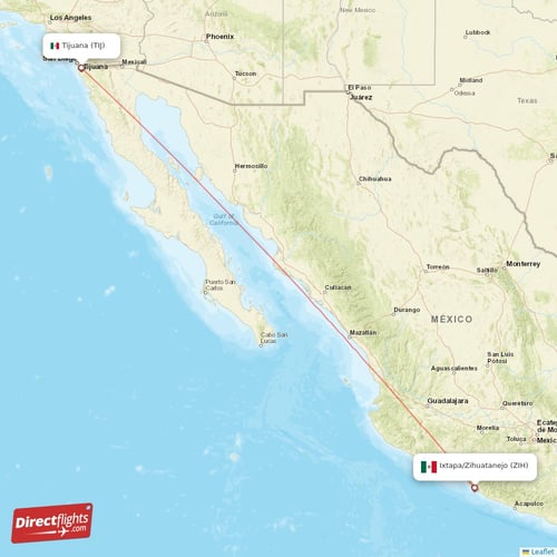 Ixtapa/Zihuatanejo - Tijuana direct flight map