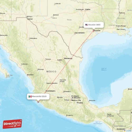 Manzanillo - Houston direct flight map