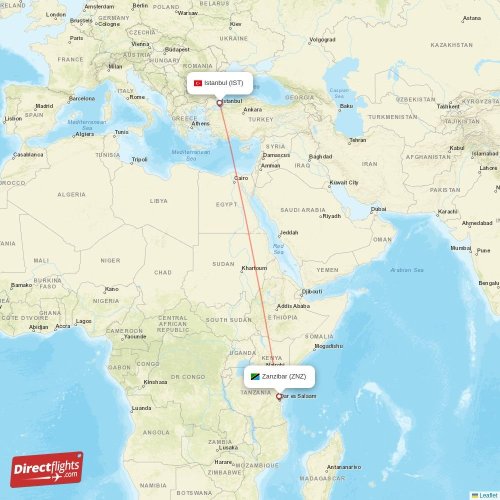 Zanzibar - Istanbul direct flight map