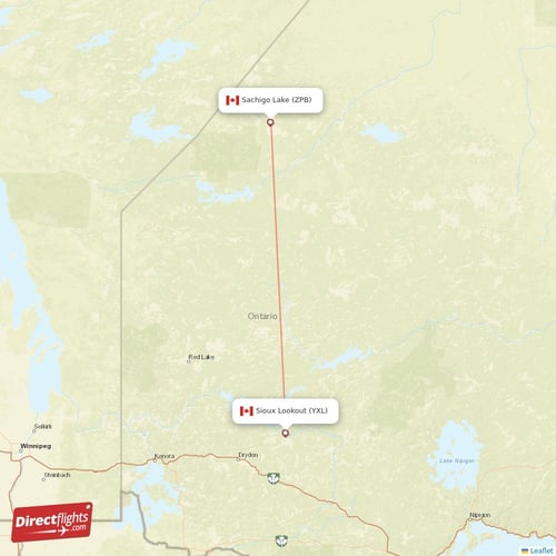 Sachigo Lake - Sioux Lookout direct flight map