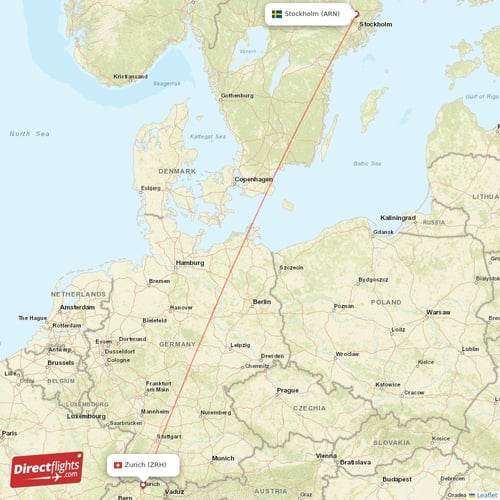 Zurich - Stockholm direct flight map