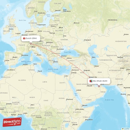 Zurich - Abu Dhabi direct flight map