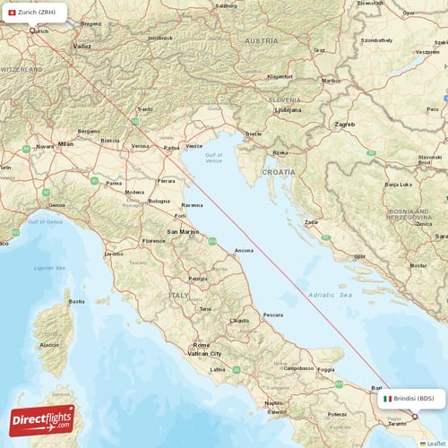 Zurich - Brindisi direct flight map