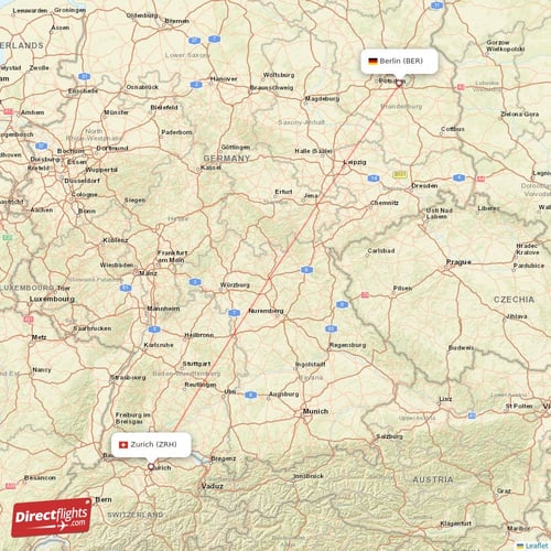 Zurich - Berlin direct flight map