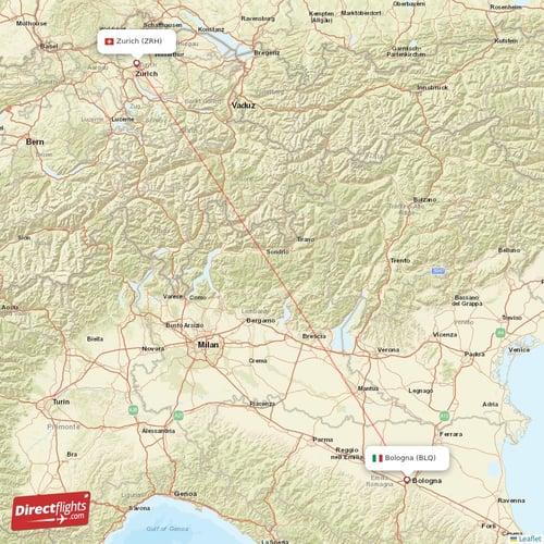 Zurich - Bologna direct flight map