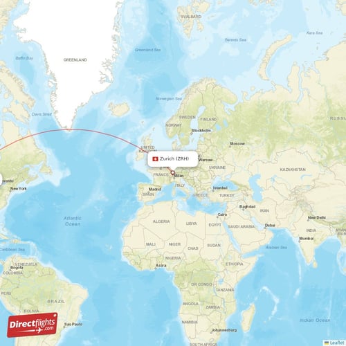 Zurich - Denver direct flight map