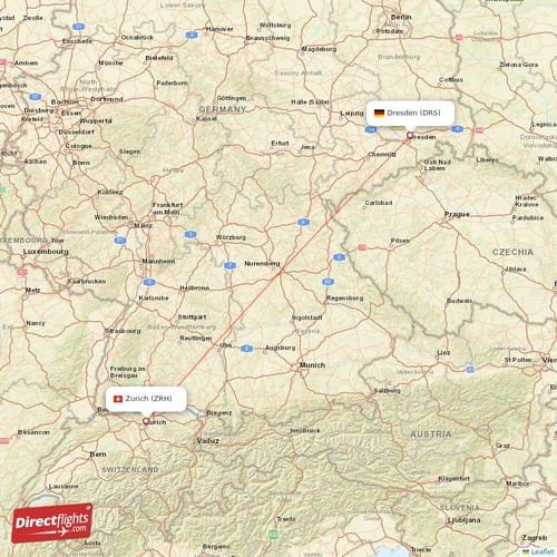 Zurich - Dresden direct flight map
