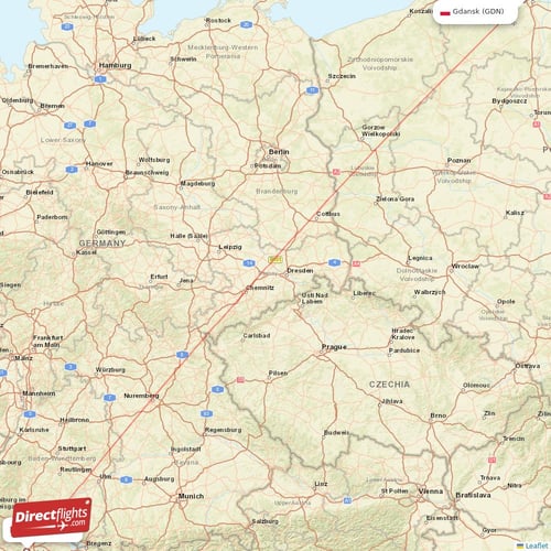 Zurich - Gdansk direct flight map