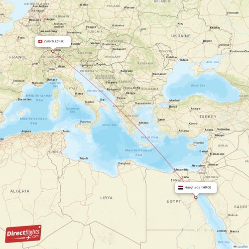 Zurich - Hurghada direct flight map