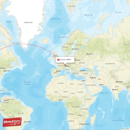 Zurich - Los Angeles direct flight map