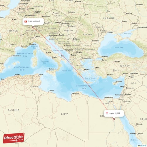 Zurich - Luxor direct flight map
