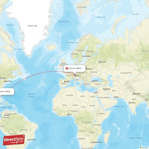 Zurich - Miami direct flight map