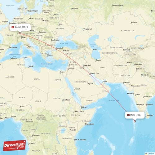 Zurich - Male direct flight map