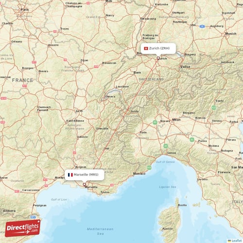 Zurich - Marseille direct flight map