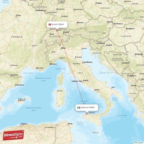 Zurich - Palermo direct flight map