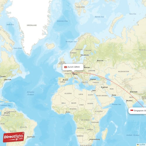 Zurich - Singapore direct flight map