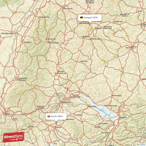 Zurich - Stuttgart direct flight map