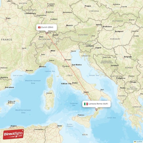 Zurich - Lamezia-Terme direct flight map