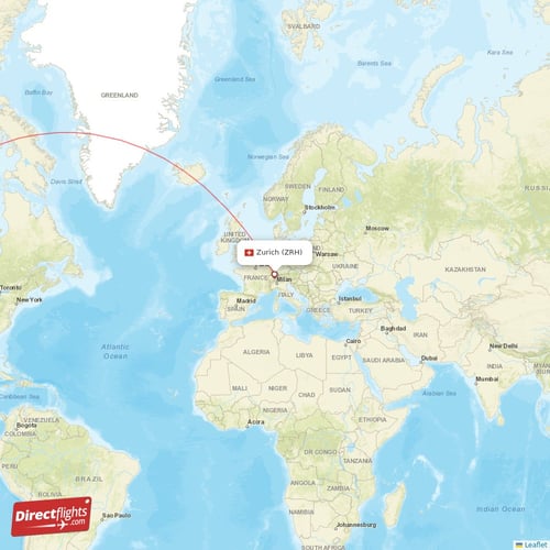 Zurich - Vancouver direct flight map