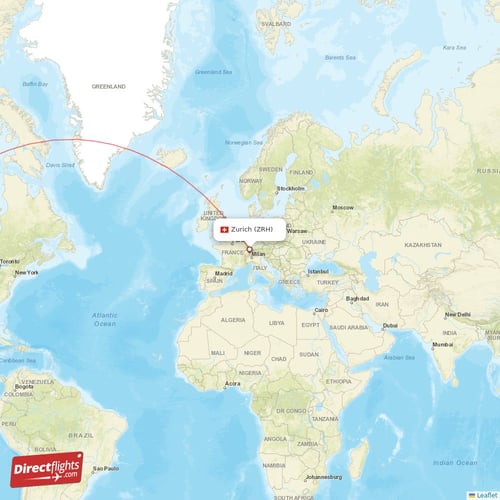 Zurich - Calgary direct flight map