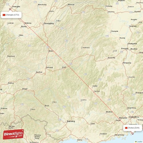 Zhuhai - Chengdu direct flight map