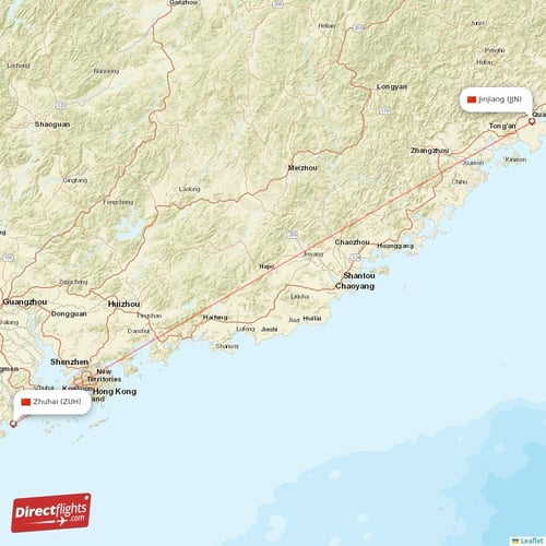 Zhuhai - Jinjiang direct flight map