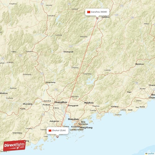 Zhuhai - Ganzhou direct flight map
