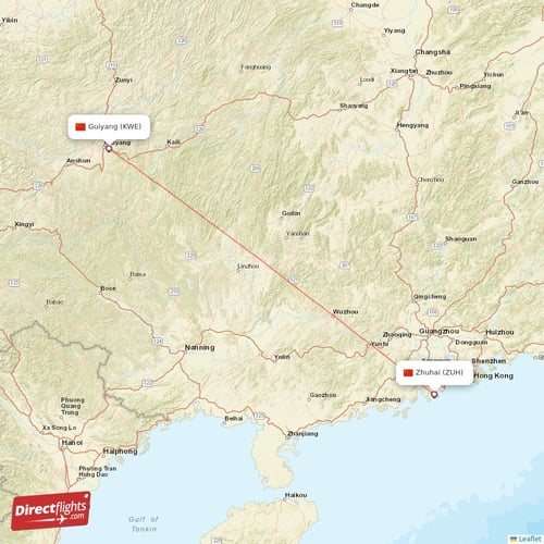 Zhuhai - Guiyang direct flight map