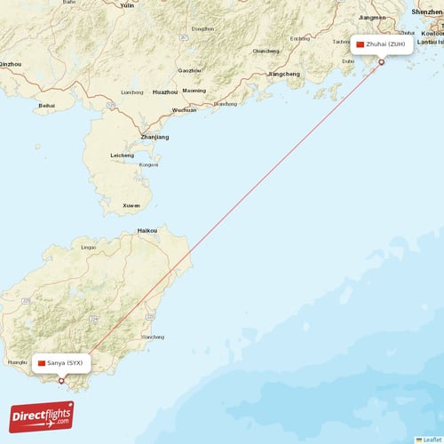 Zhuhai - Sanya direct flight map