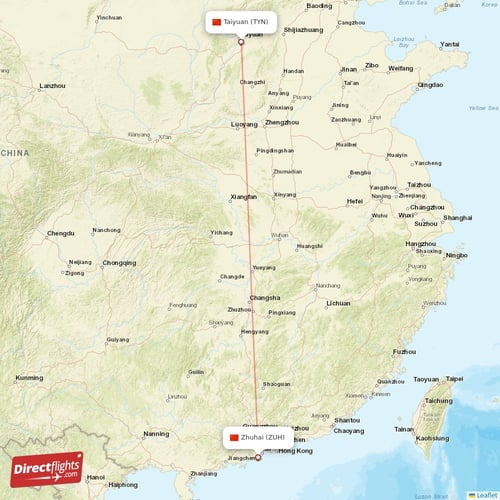 Zhuhai - Taiyuan direct flight map