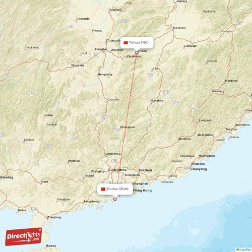 Zhuhai - Yichun direct flight map