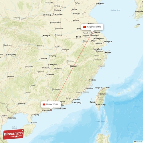 Zhuhai - Yangzhou direct flight map