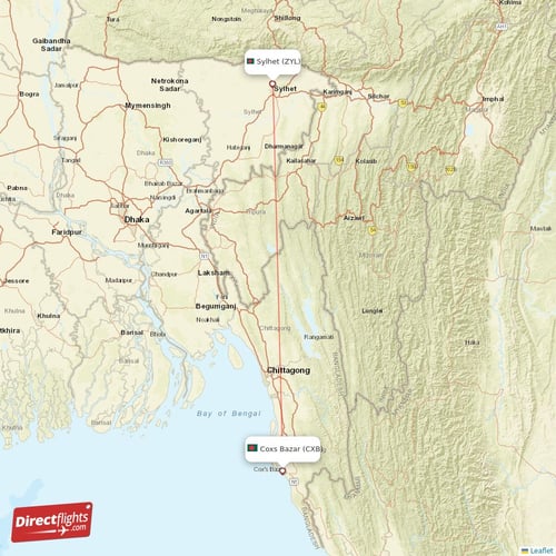 Sylhet - Coxs Bazar direct flight map