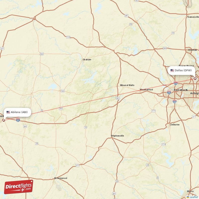 ABI - DFW route map