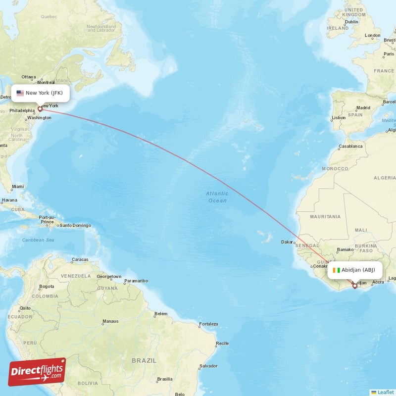ABJ - JFK route map