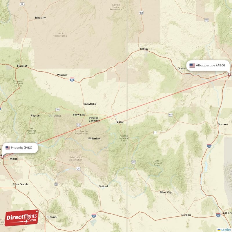 ABQ - PHX route map