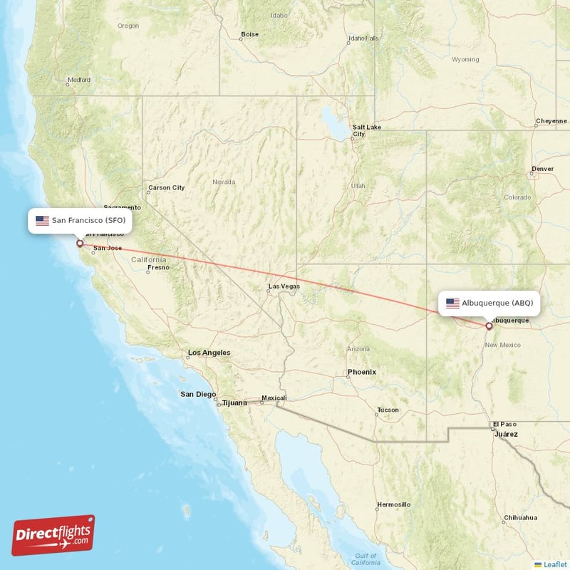 ABQ - SFO route map