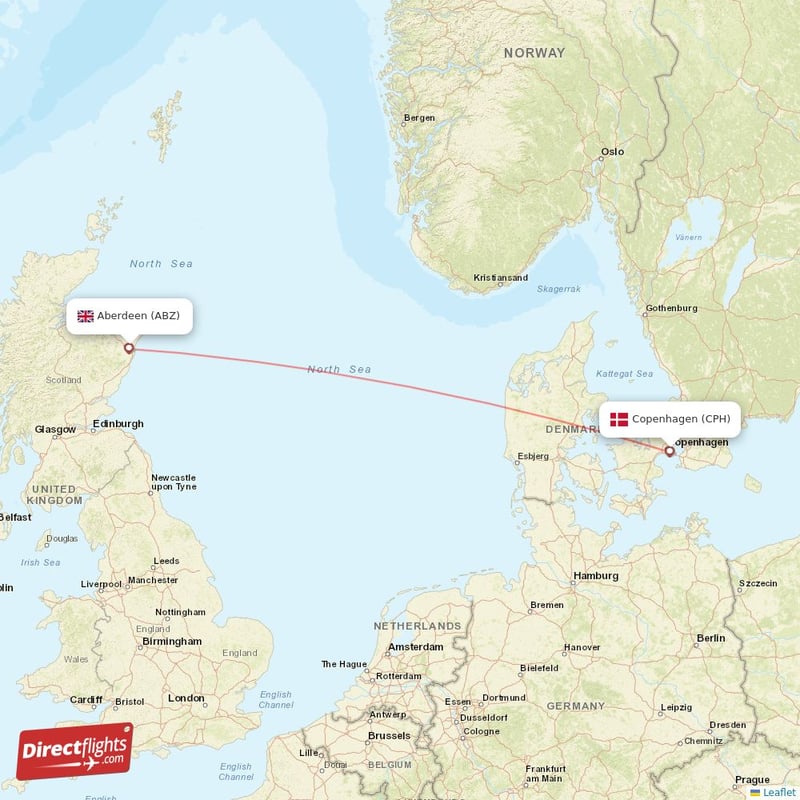 ABZ - CPH route map