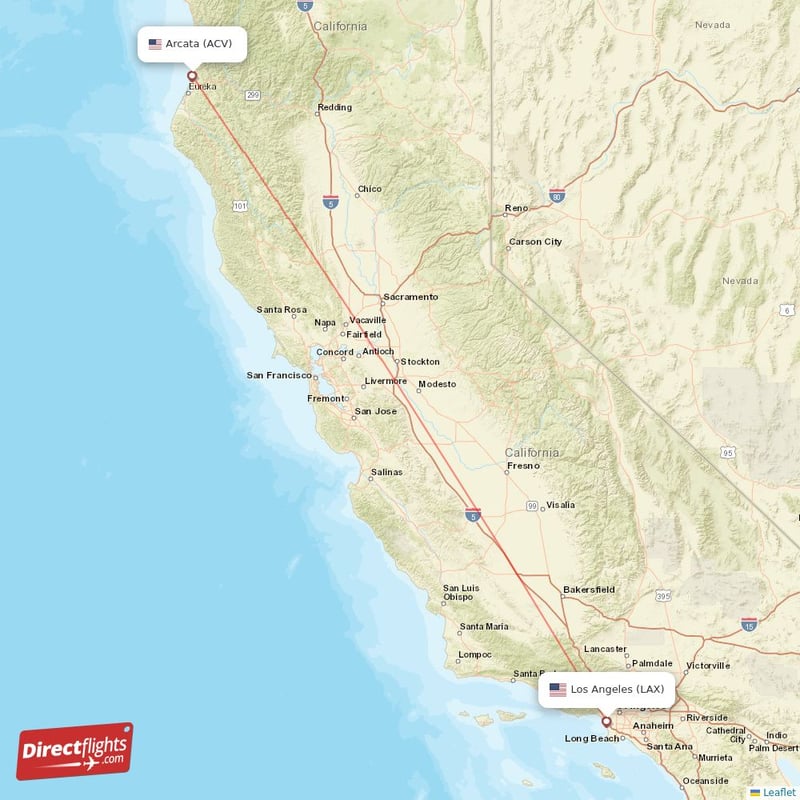 ACV - LAX route map