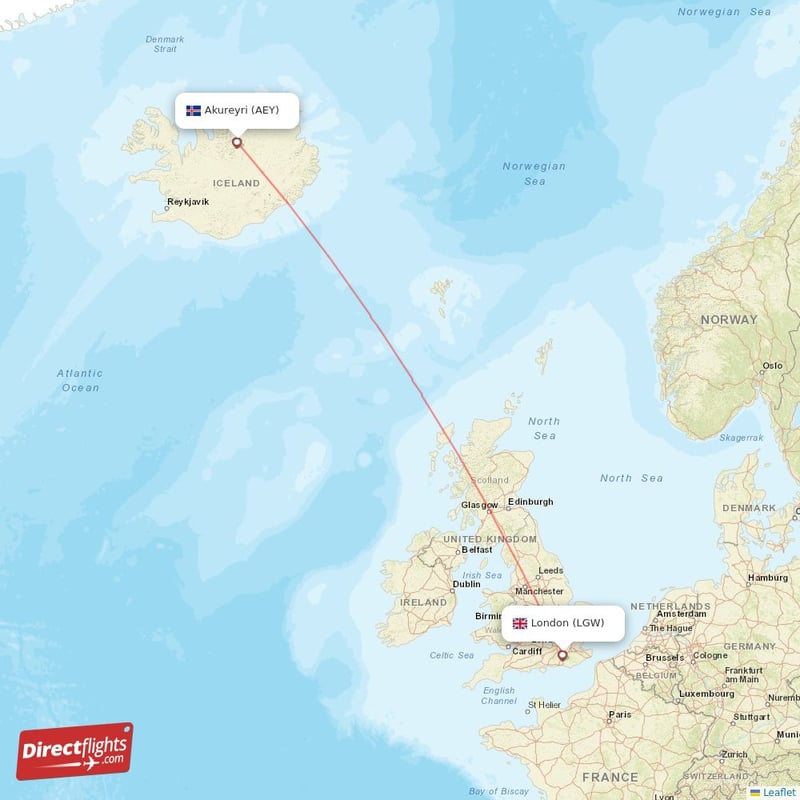 AEY - LGW route map