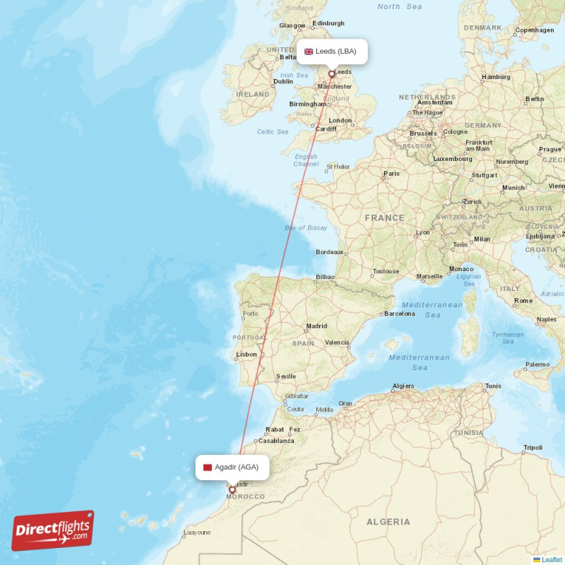AGA - LBA route map