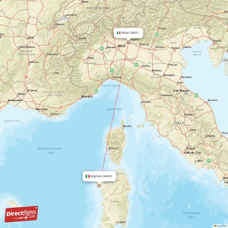 AHO - BGY route map