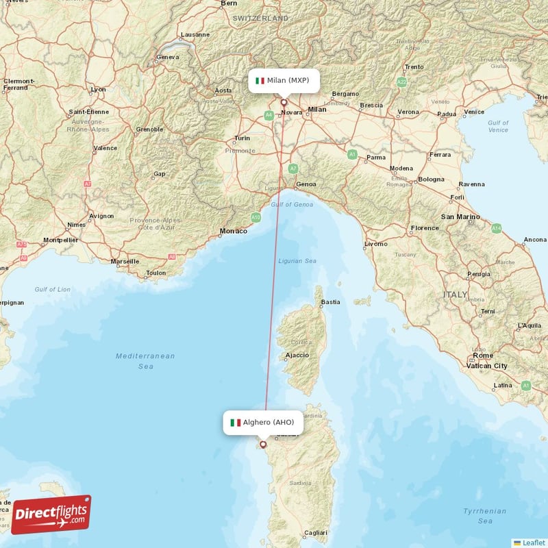 AHO - MXP route map