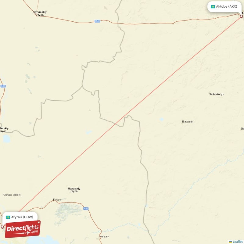 AKX - GUW route map