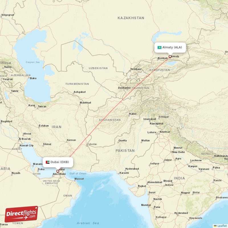 ALA - DXB route map