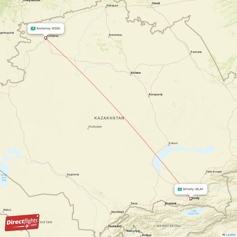 Direct flights from Almaty to Kostanay, ALA to KSN non-stop ...